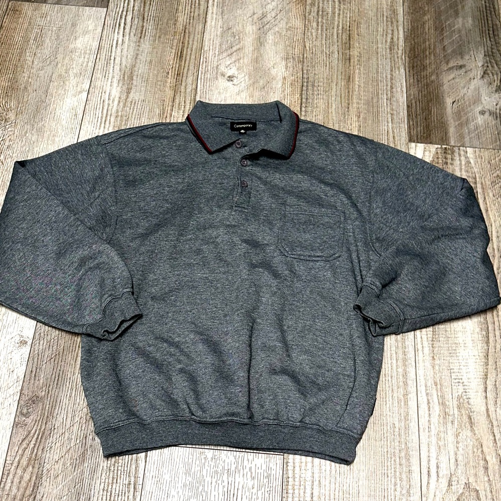 Vintage Contemporary gray 1/4 zip sweater collar polo long sleeve shirt XL